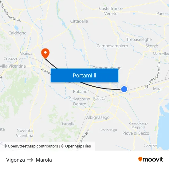 Vigonza to Marola map