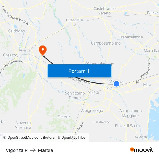 Vigonza R to Marola map