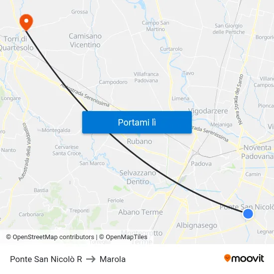 Ponte San Nicolò R to Marola map
