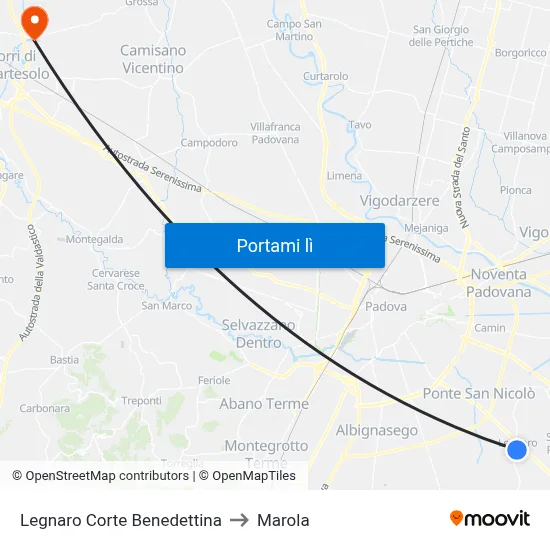 Legnaro Corte Benedettina to Marola map