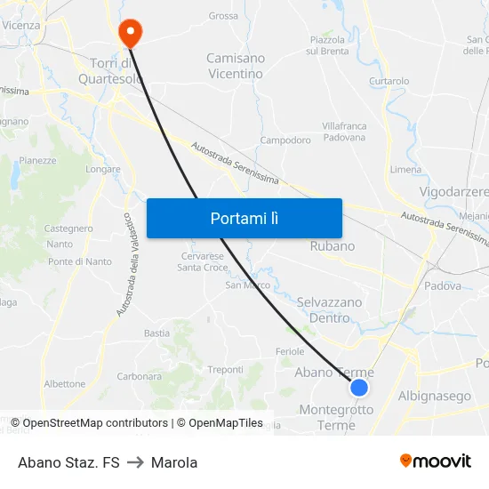 Abano Staz. FS to Marola map