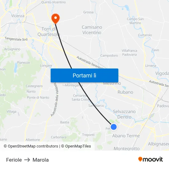 Feriole to Marola map