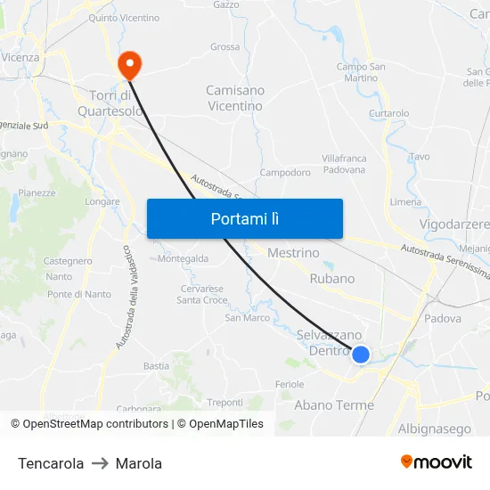 Tencarola to Marola map