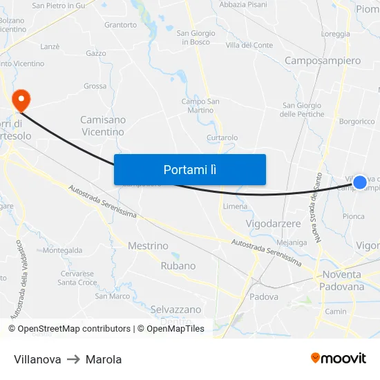 Villanova to Marola map