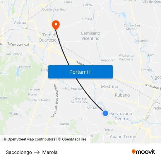 Saccolongo to Marola map