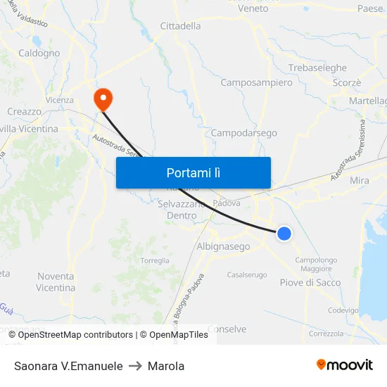 Saonara V.Emanuele to Marola map