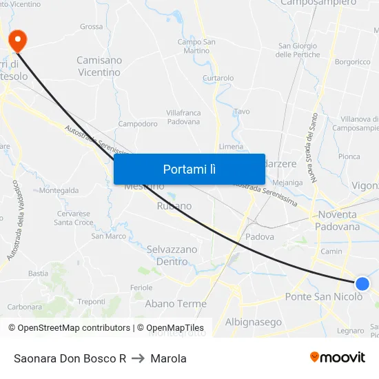 Saonara Don Bosco R to Marola map