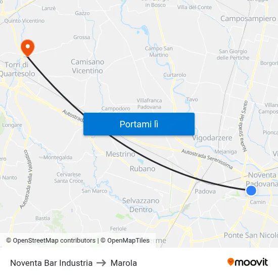 Noventa Bar Industria to Marola map