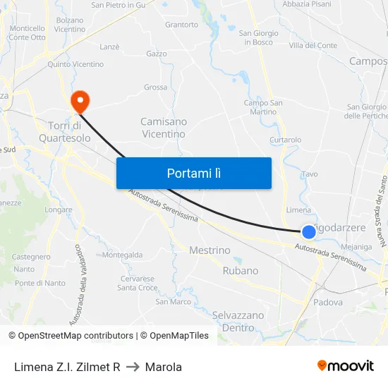 Limena Z.I. Zilmet R to Marola map