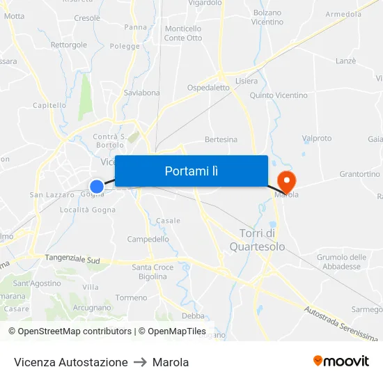 Vicenza Autostazione to Marola map
