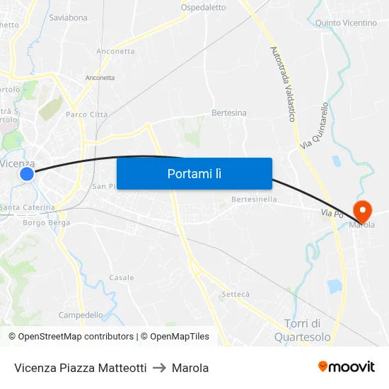Vicenza Piazza Matteotti to Marola map