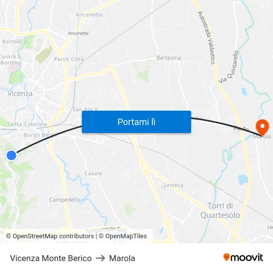 Vicenza Monte Berico to Marola map