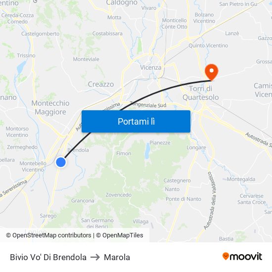 Bivio Vo' Di Brendola to Marola map