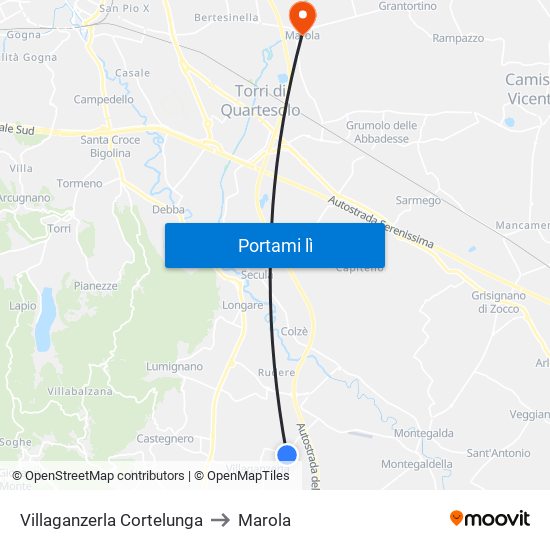 Villaganzerla Cortelunga to Marola map