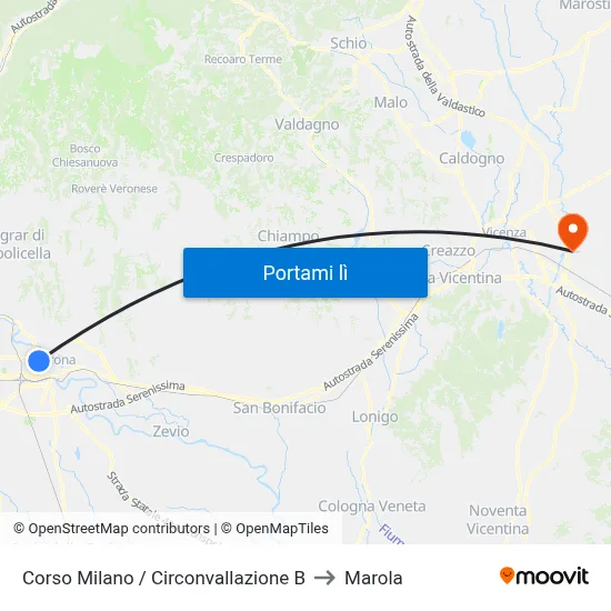 Corso Milano / Circonvallazione B to Marola map