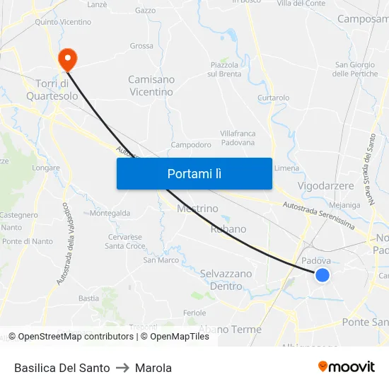 Basilica Del Santo to Marola map