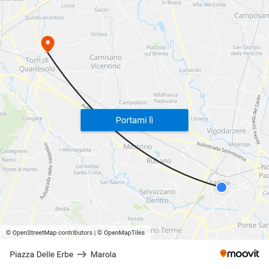 Piazza Delle Erbe to Marola map