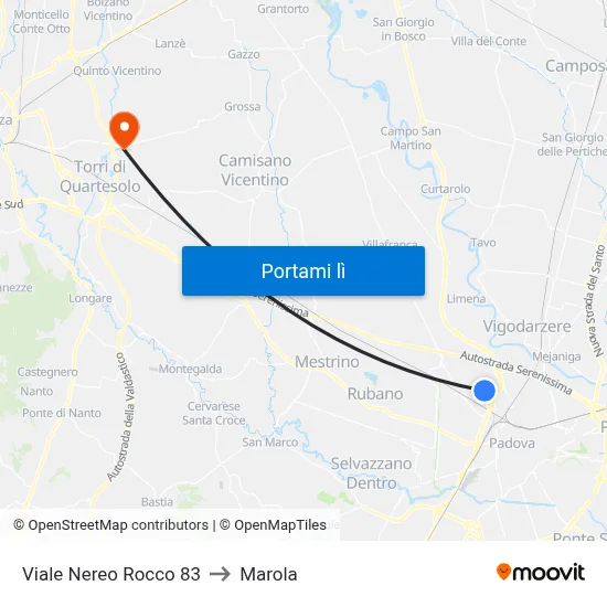 Viale Nereo Rocco 83 to Marola map