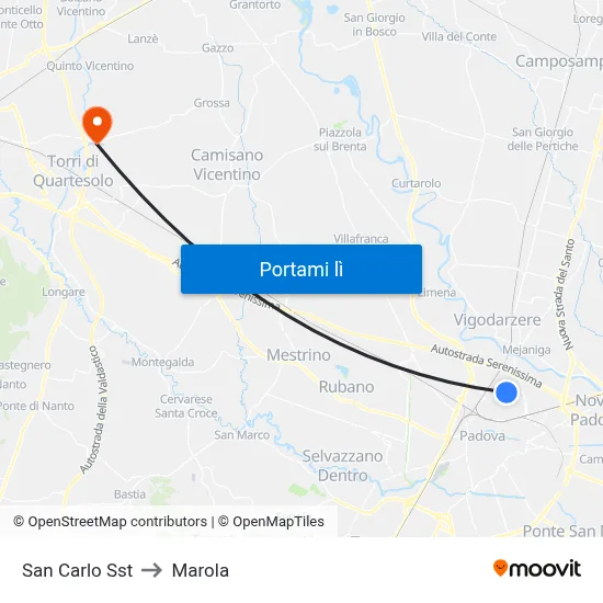 San Carlo Sst to Marola map