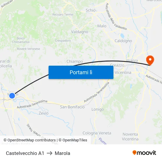Castelvecchio A1 to Marola map