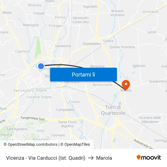 Vicenza - Via Carducci (Ist. Quadri) to Marola map