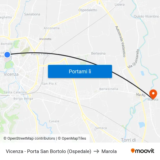 Vicenza - Porta San Bortolo (Ospedale) to Marola map