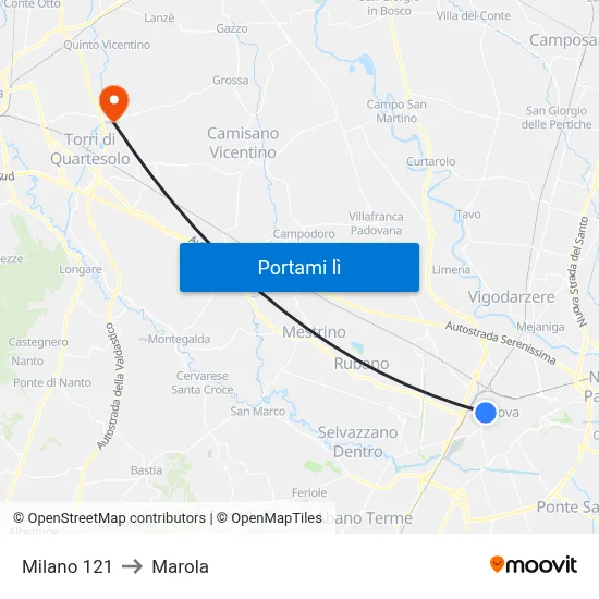 Milano 121 to Marola map