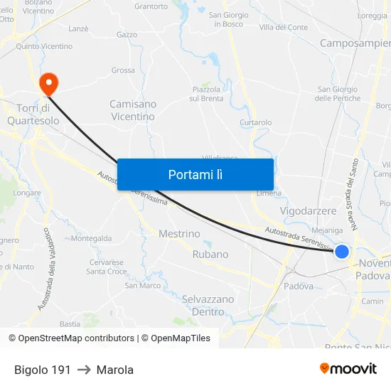 Bigolo 191 to Marola map
