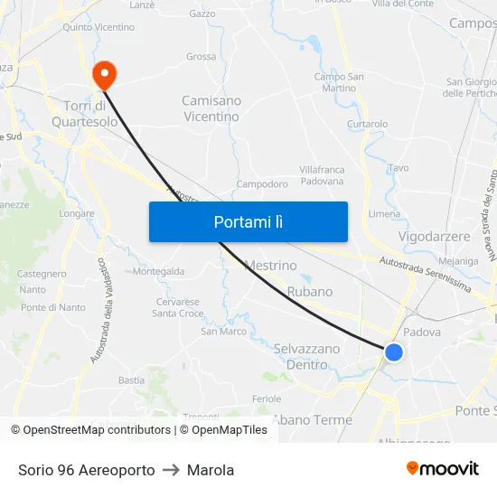 Sorio 96 Aereoporto to Marola map