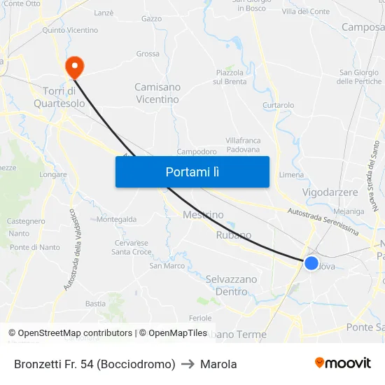 Bronzetti Fr. 54 (Bocciodromo) to Marola map