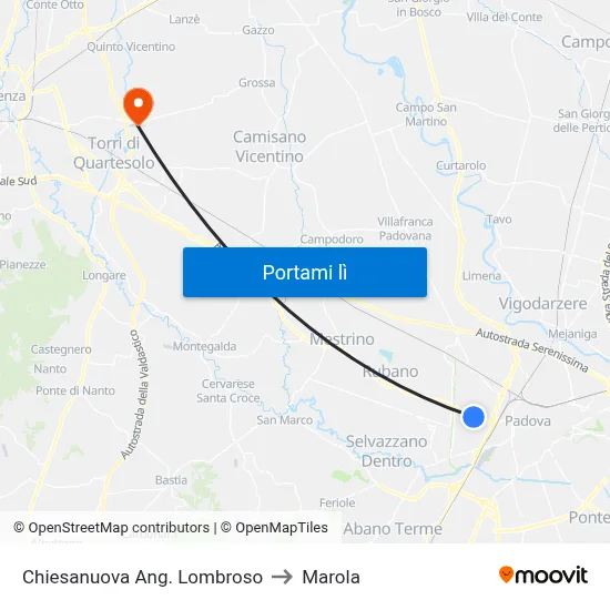 Chiesanuova Ang. Lombroso to Marola map