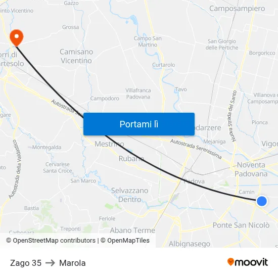 Zago 35 to Marola map