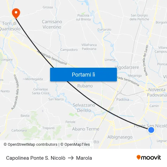 Capolinea Ponte S. Nicolò to Marola map