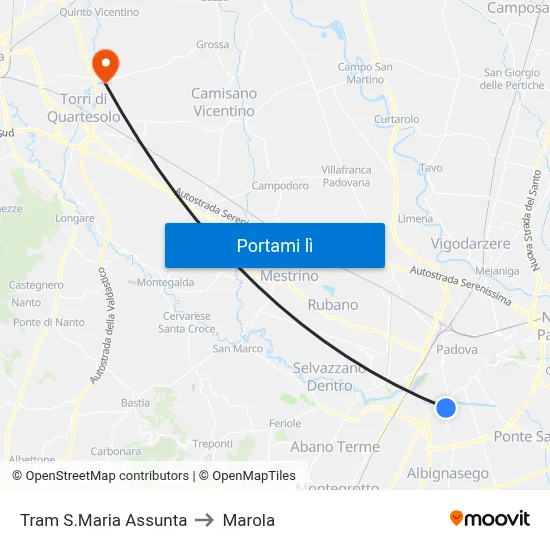Tram S.Maria Assunta to Marola map