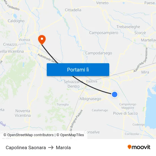 Capolinea Saonara to Marola map