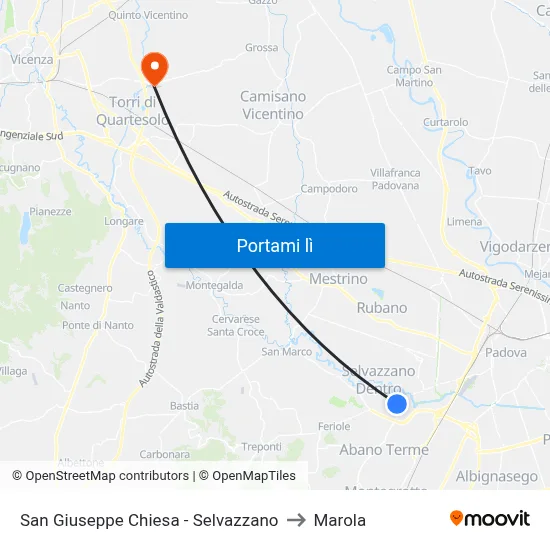 San Giuseppe Chiesa - Selvazzano to Marola map