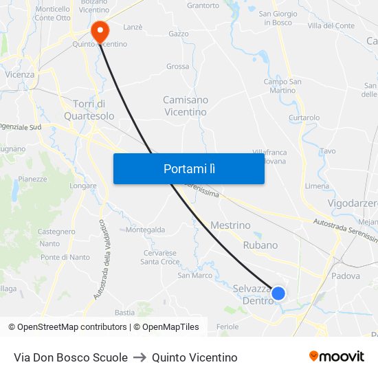 Via Don Bosco Scuole to Quinto Vicentino map