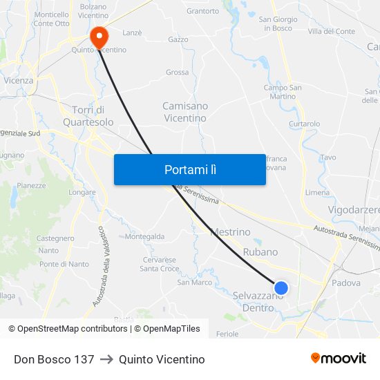 Don Bosco 137 to Quinto Vicentino map