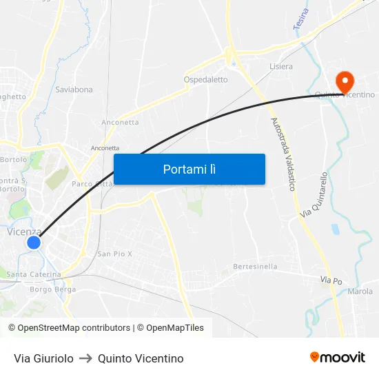 Via Giuriolo to Quinto Vicentino map