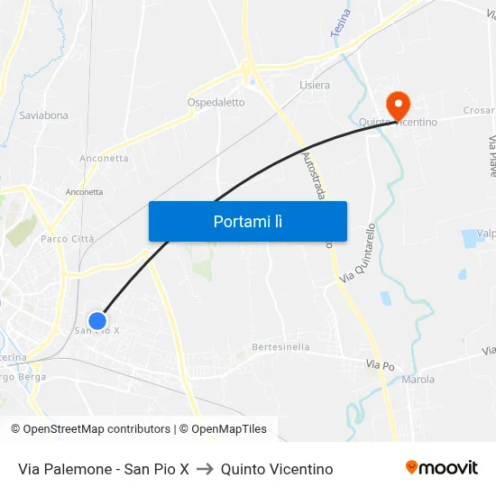 Via Palemone - San Pio X to Quinto Vicentino map