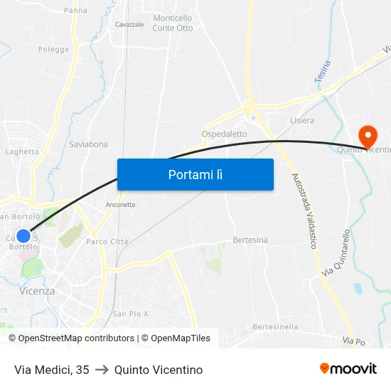 Via Medici, 35 to Quinto Vicentino map