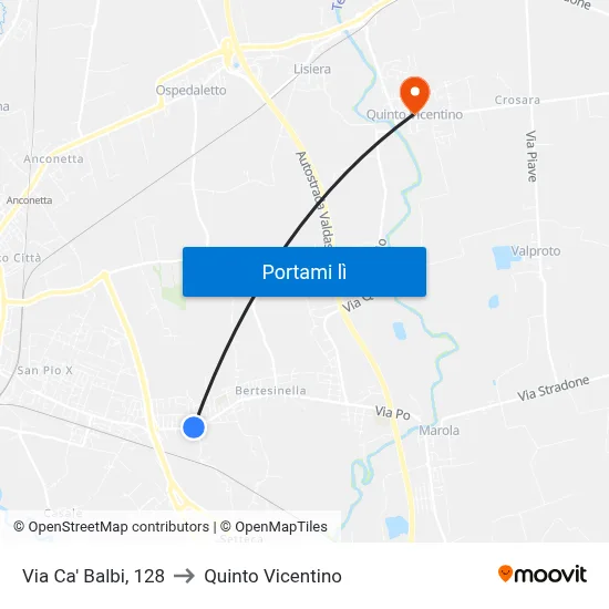 Via Ca' Balbi, 128 to Quinto Vicentino map