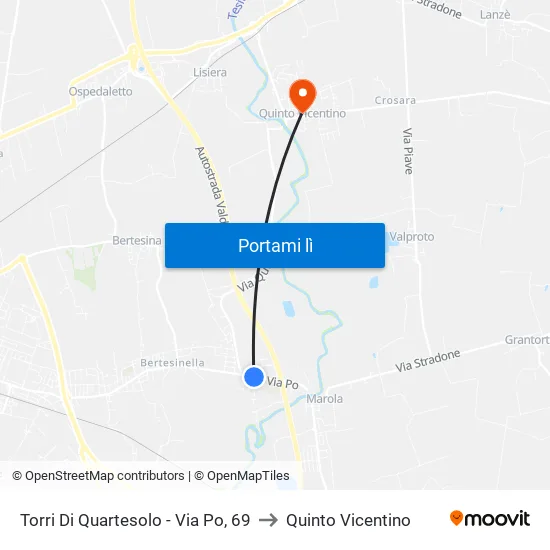 Torri Di Quartesolo - Via Po, 69 to Quinto Vicentino map