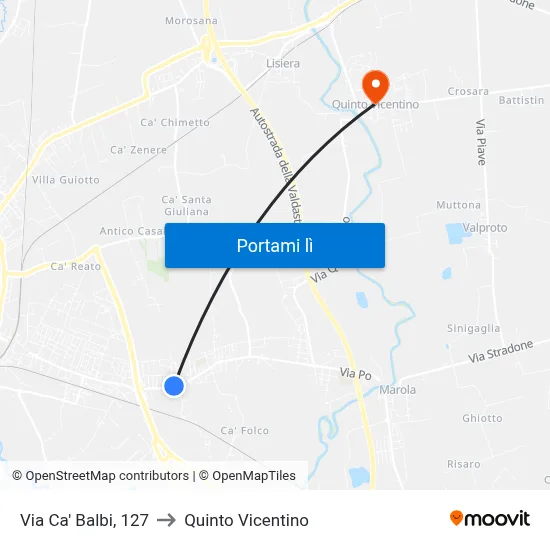 Via Ca' Balbi, 127 to Quinto Vicentino map