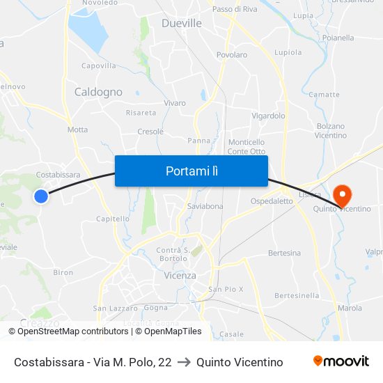 Costabissara - Via M. Polo, 22 to Quinto Vicentino map