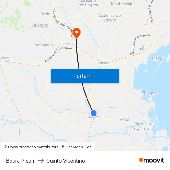 Boara Pisani to Quinto Vicentino map