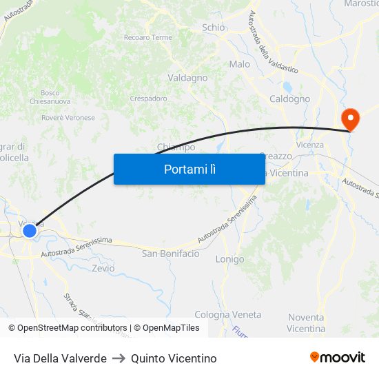 Via Della Valverde to Quinto Vicentino map