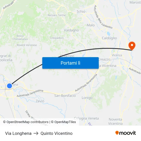 Via Longhena to Quinto Vicentino map