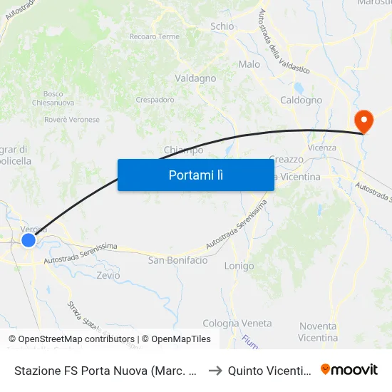 Stazione FS Porta Nuova (Marc. B1) to Quinto Vicentino map