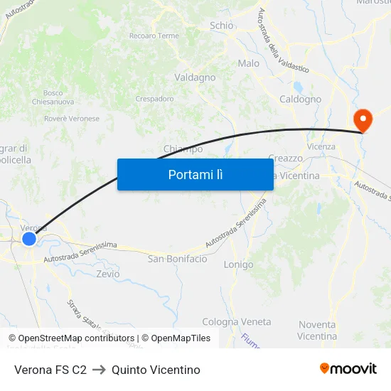 Verona FS C3 to Quinto Vicentino map